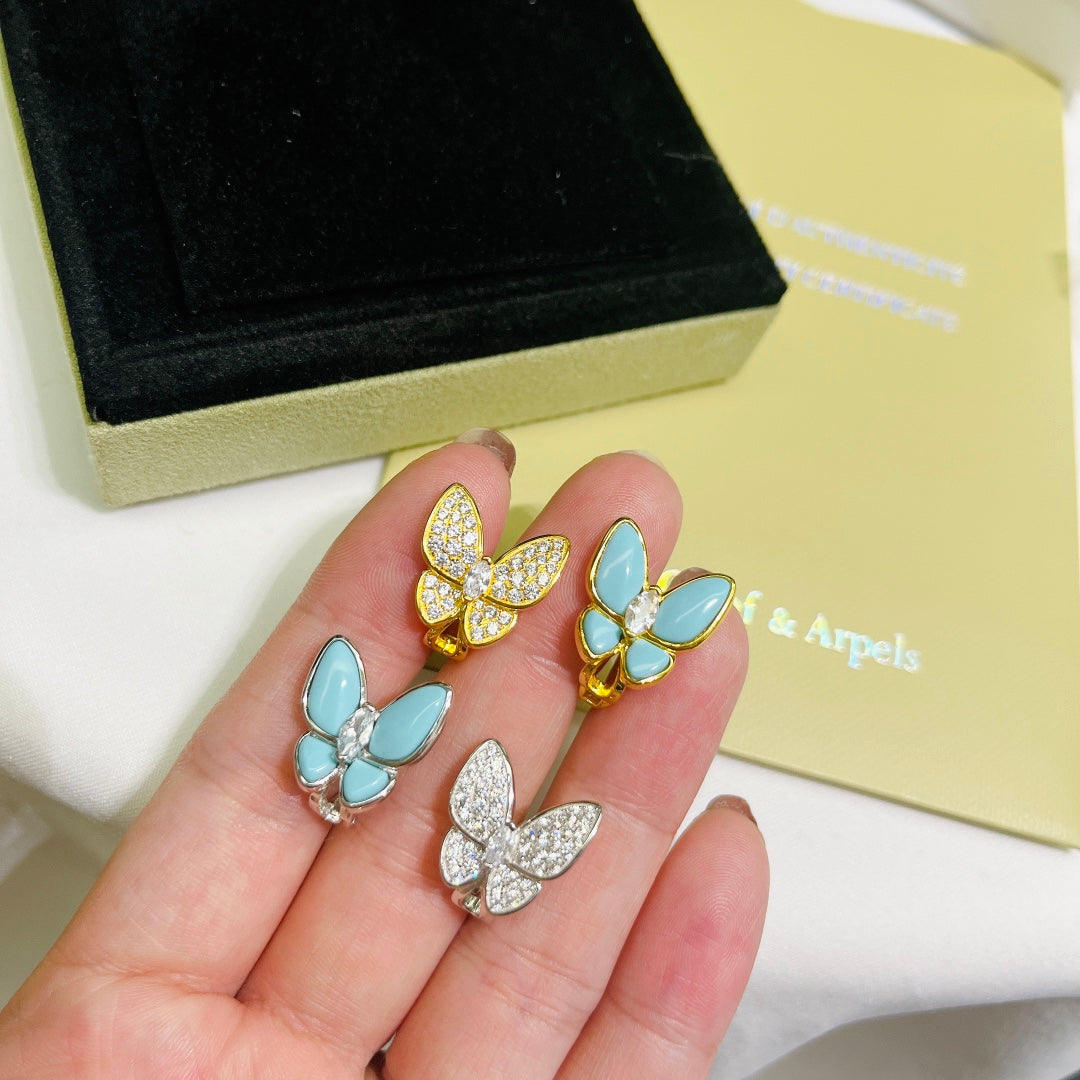 18K Van Cleef & Arpels Two Butterfly Turquoise Earrings