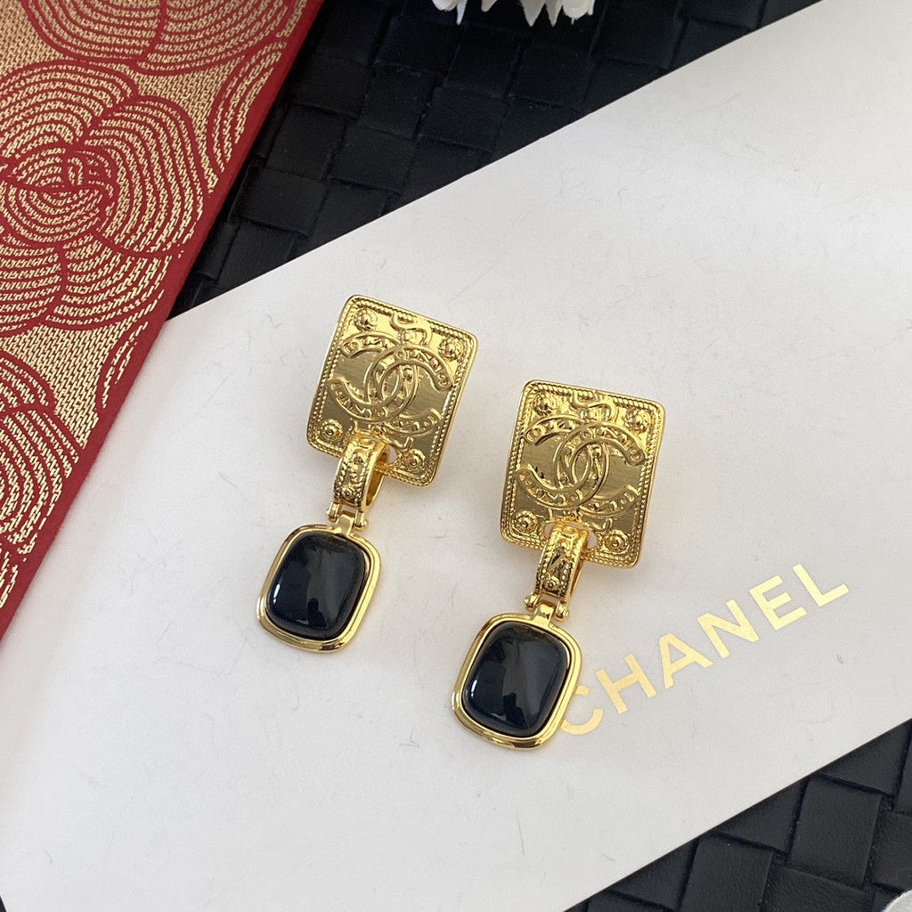 18K Chanel Black Crystal Earrings