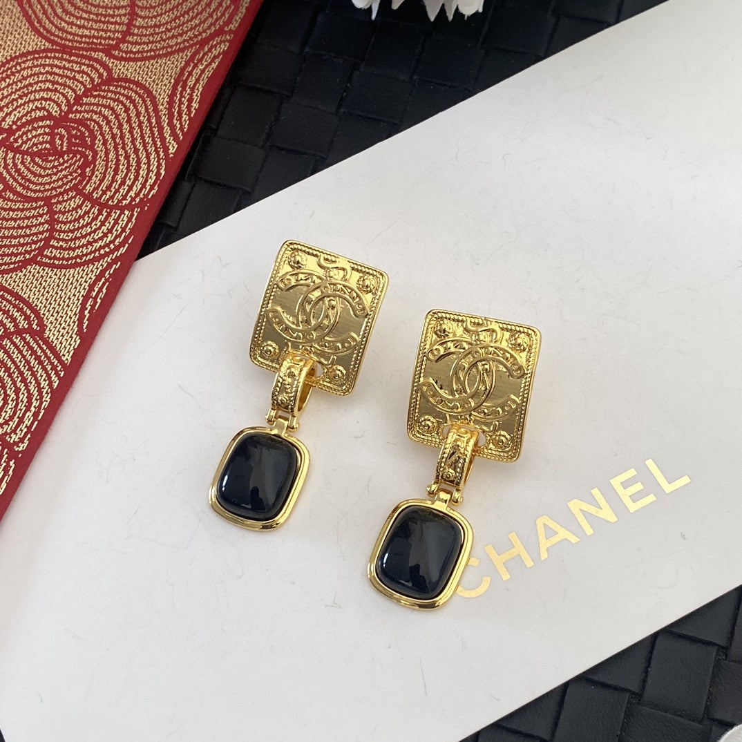 18K Chanel Black Crystal Earrings