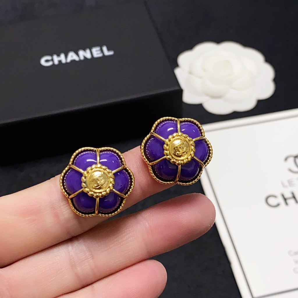 18K Chanel Purple Flowers Earrings