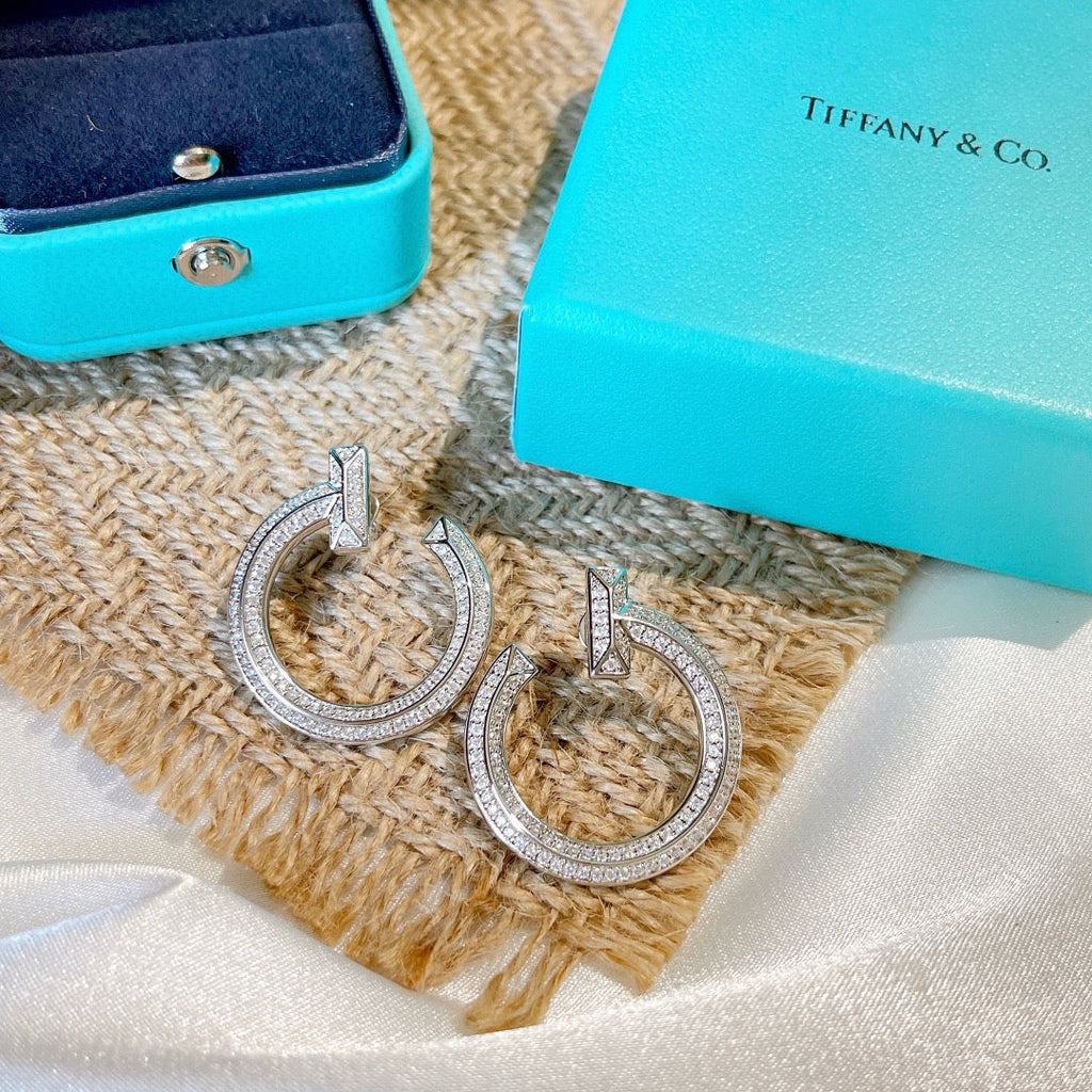 18K Tiffany & Co. T1 Open Hoop White Gold Earrings