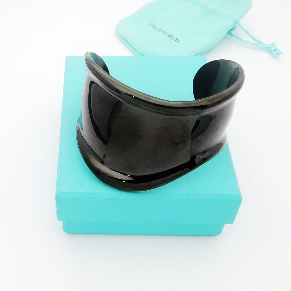 18K Tiffany & Co. Elsa Peretti Small Bone Cuff Black Bracelet