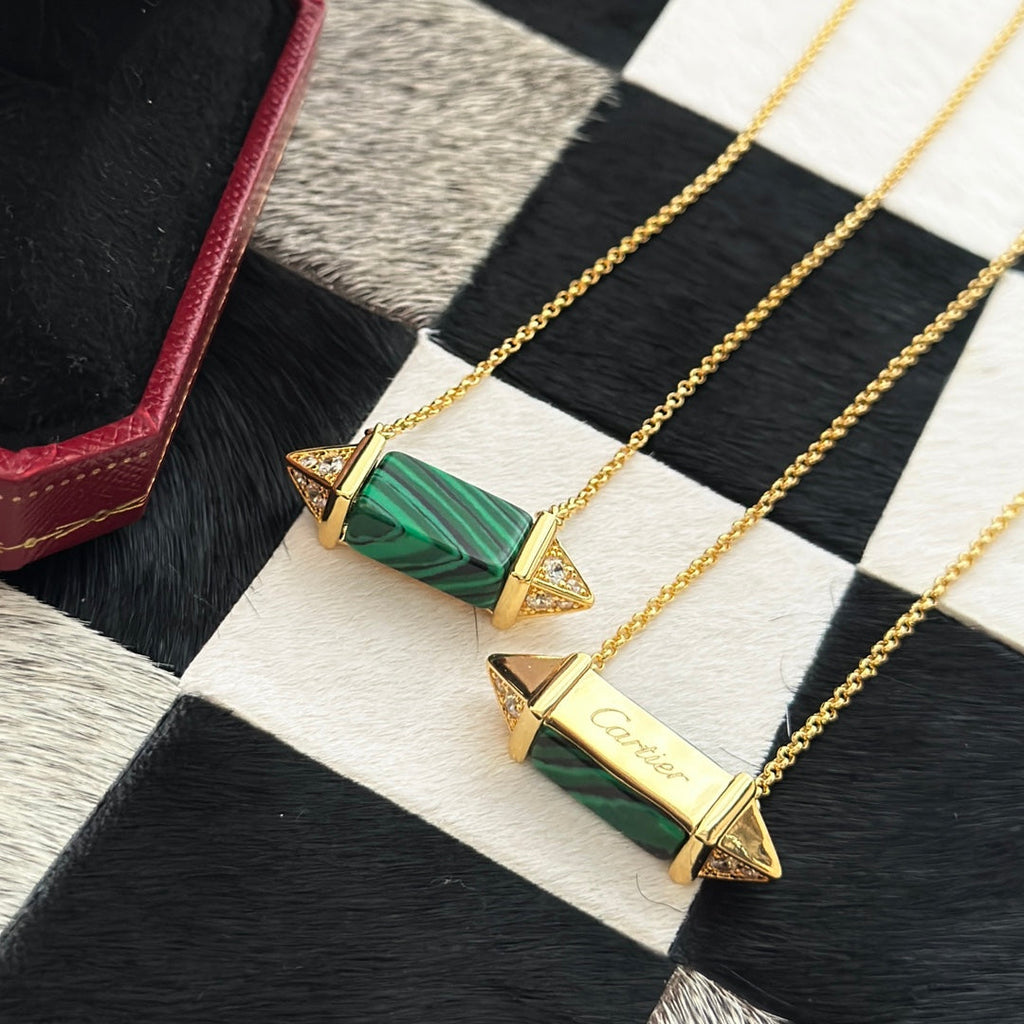 18K Cartier Les Berlingots De Malachite Necklace