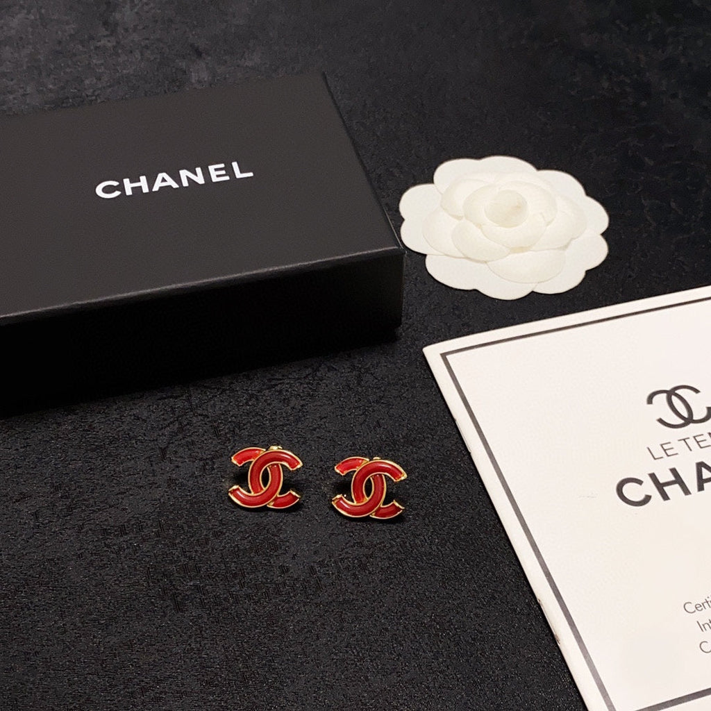 18K Chanel Red Resin Earrings