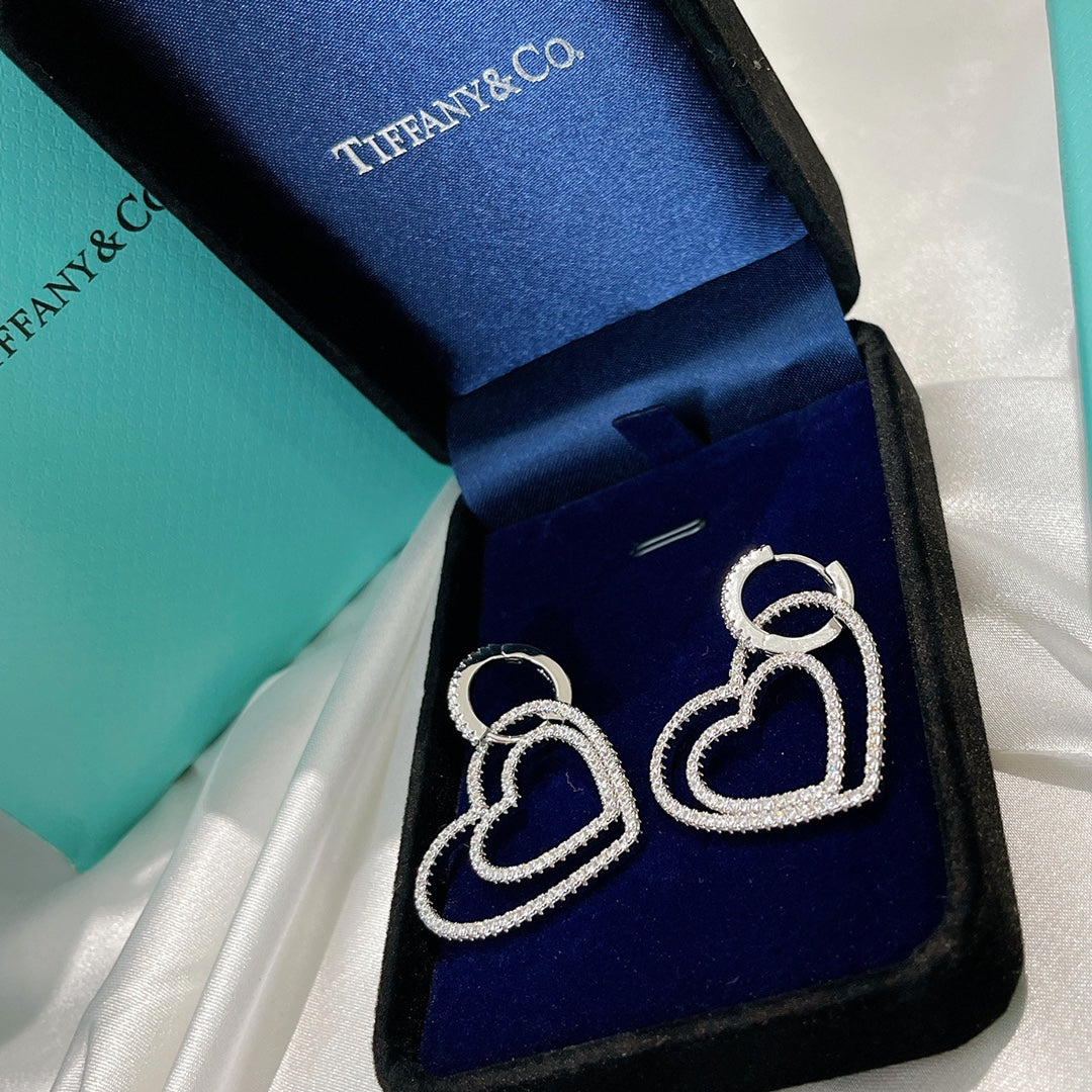 18K Tiffany & Co. Double Heart Diamond Earrings