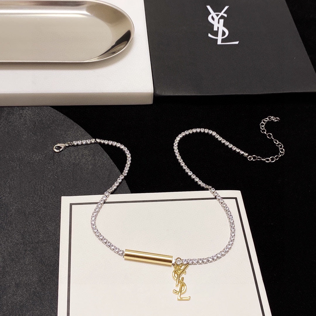 18K Saint Laurent YSL Chain Diamond Necklace