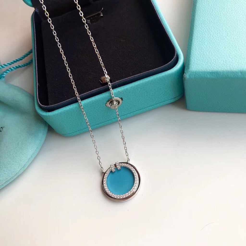 18K Tiffany & Co. Diamond & Turquoise Circle Pendant Necklace
