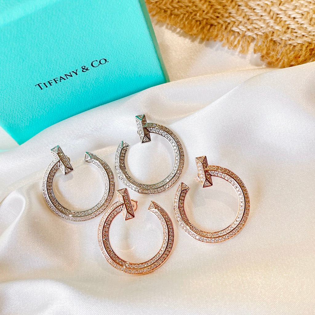 18K Tiffany & Co. T1 Open Hoop White Gold Earrings