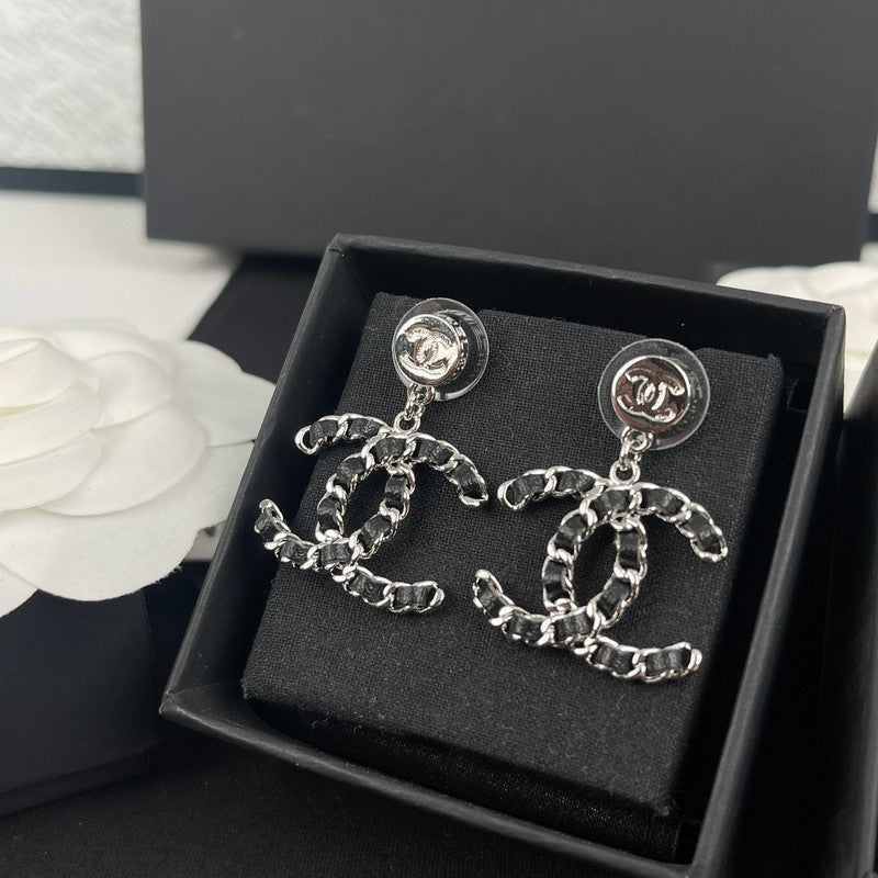 18K Chanel Leather Gold Earrings