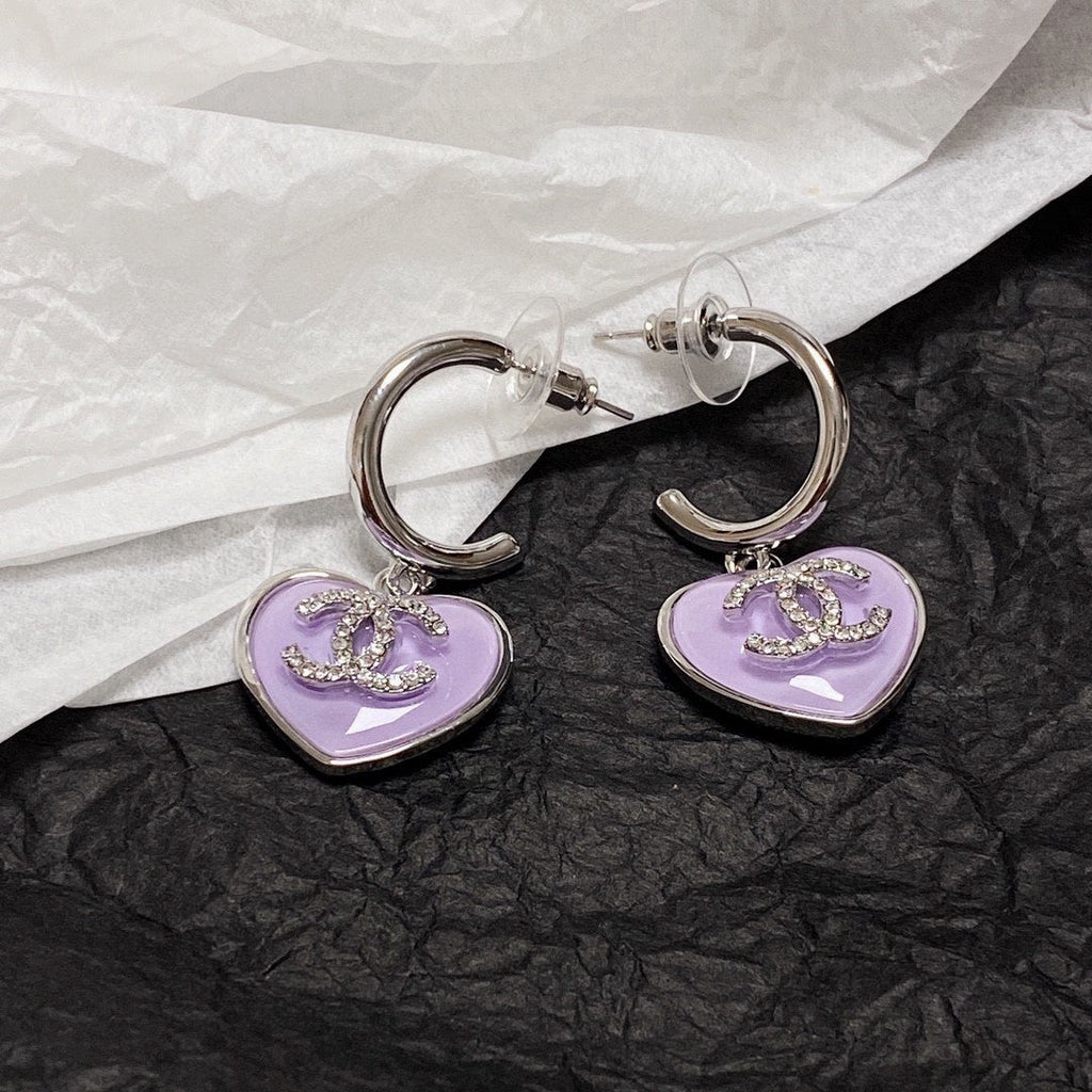 18K Chanel Purple Heart Earrings