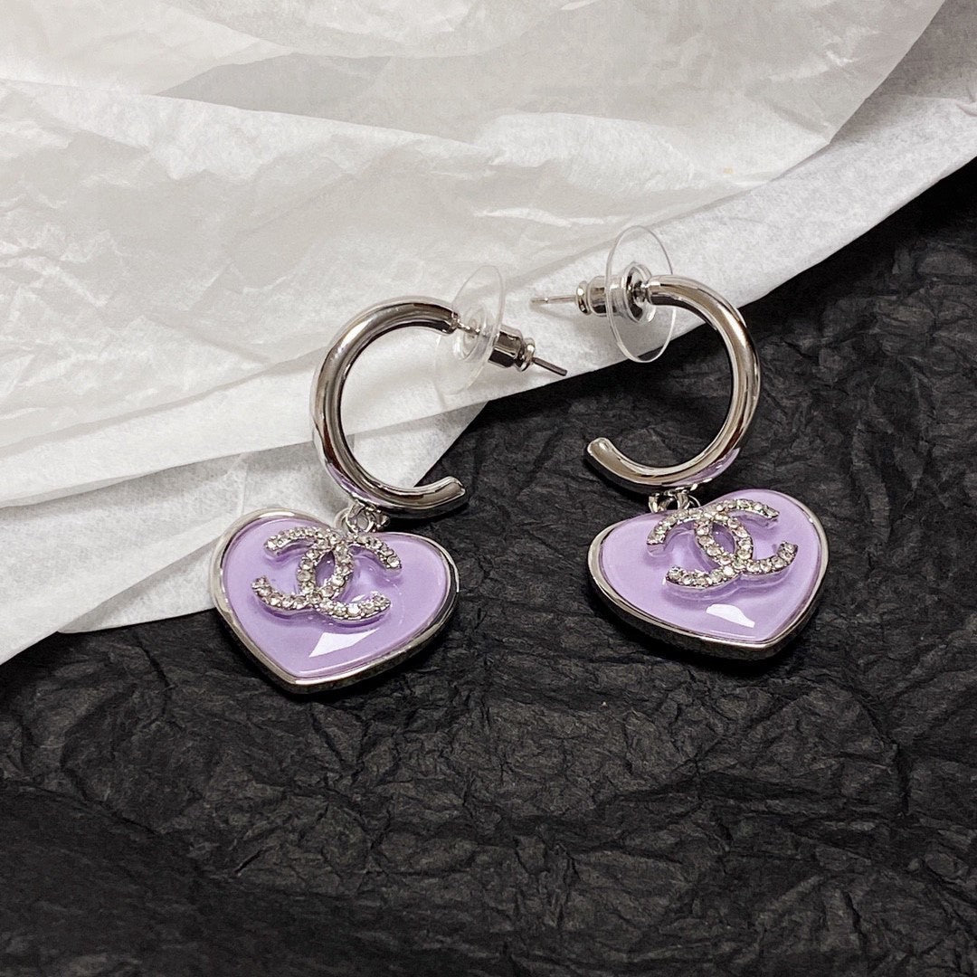 18K Chanel Purple Heart Earrings