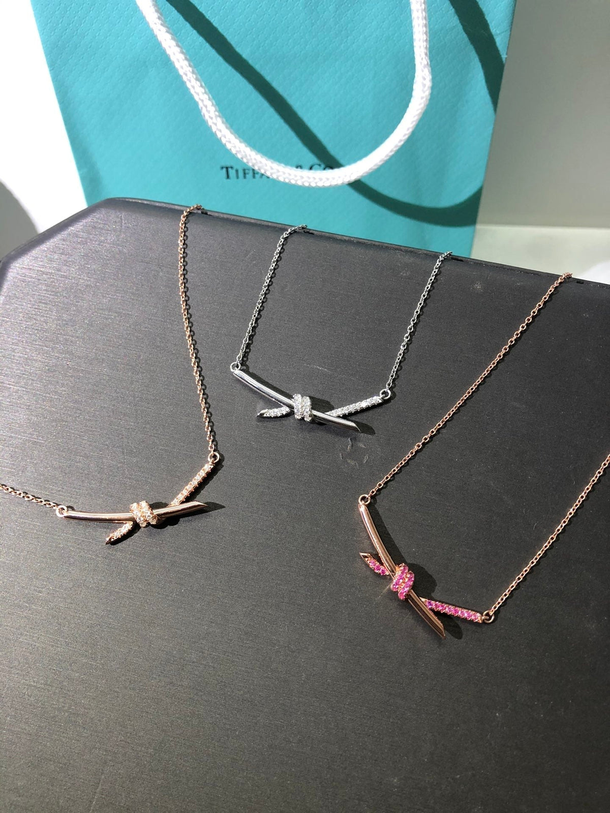 18K Tiffany & Co. Knot Pendant Diamond Necklace