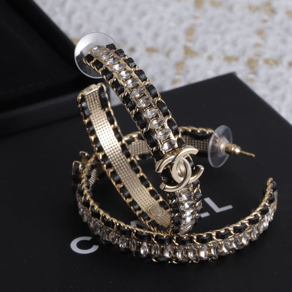 18K Chanel Leather Chain Earrings