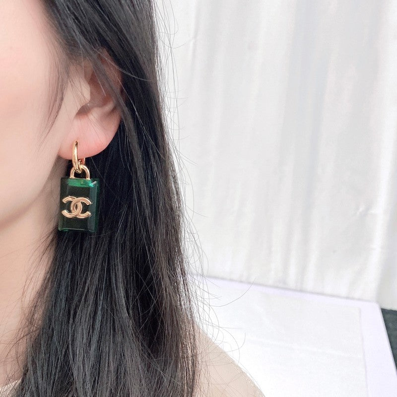 18K Chanel Green Perfume Bottle Earrings