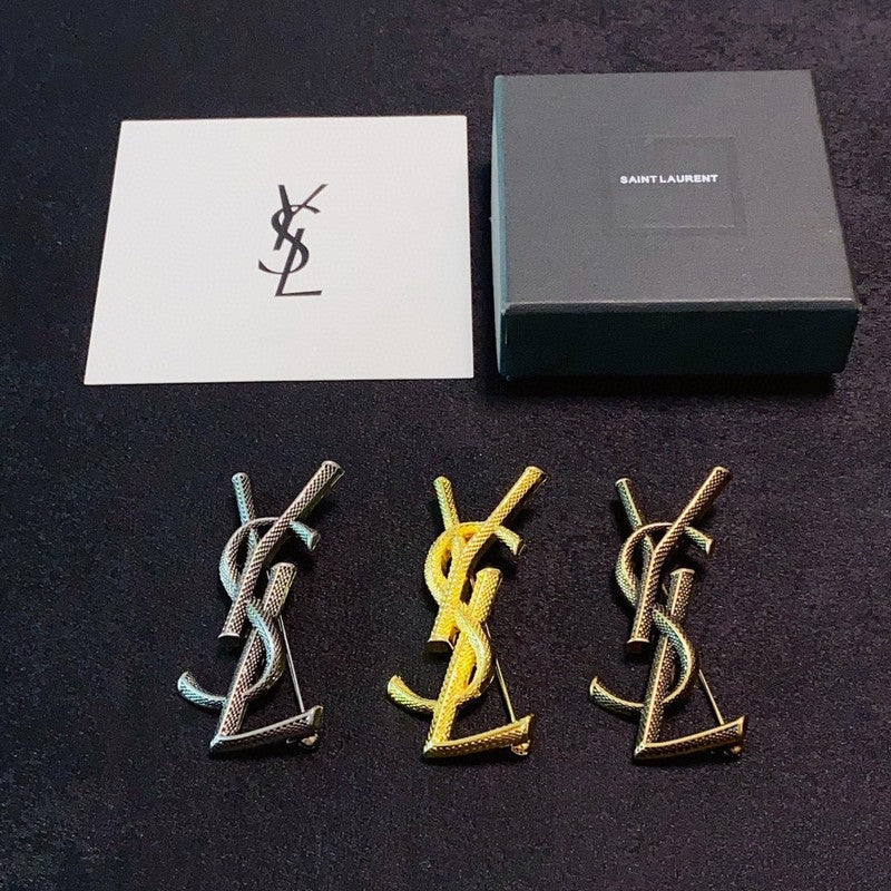 18K Saint Laurent YSL Three Color Brooch