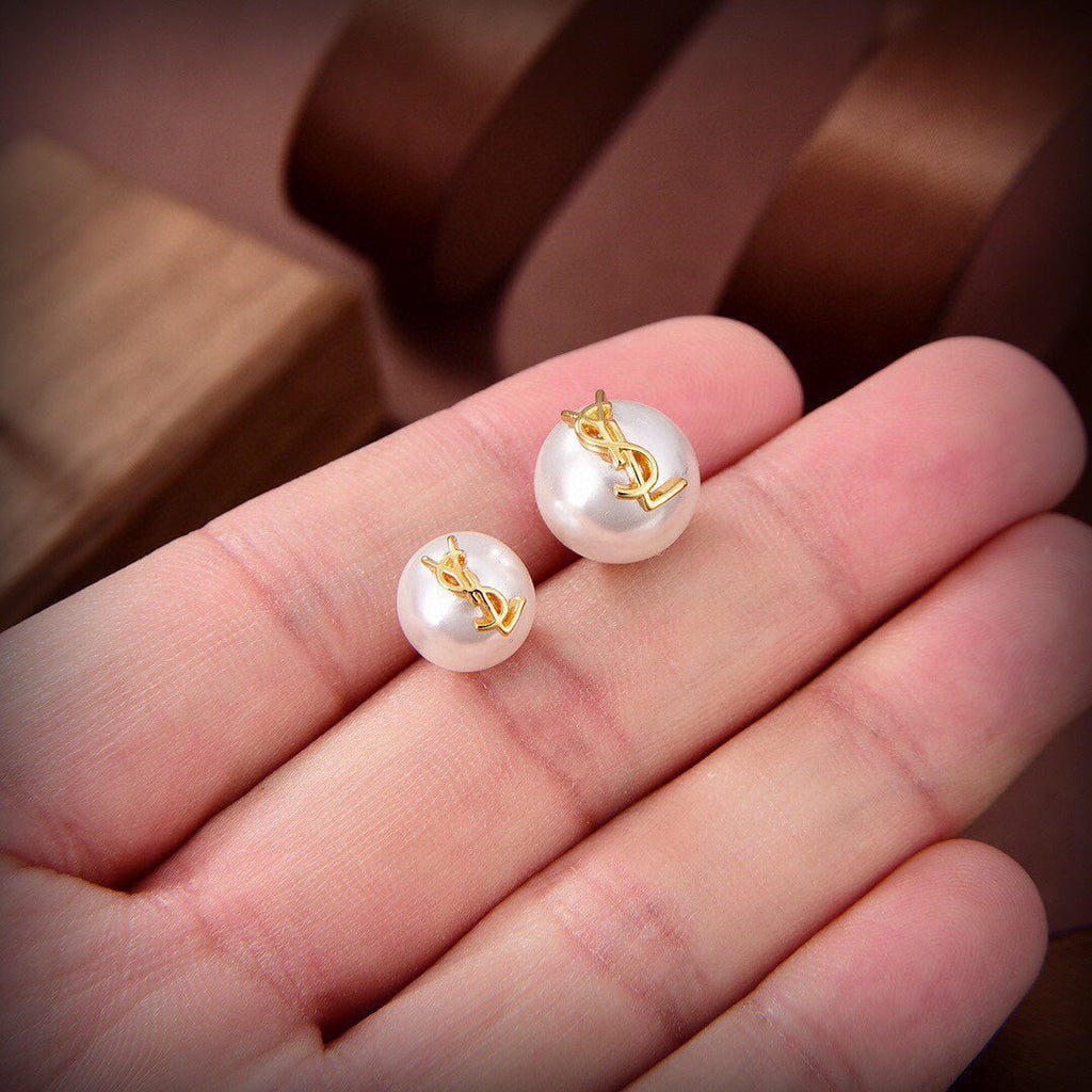 18K Saint Laurent YSL Pearl Earrings