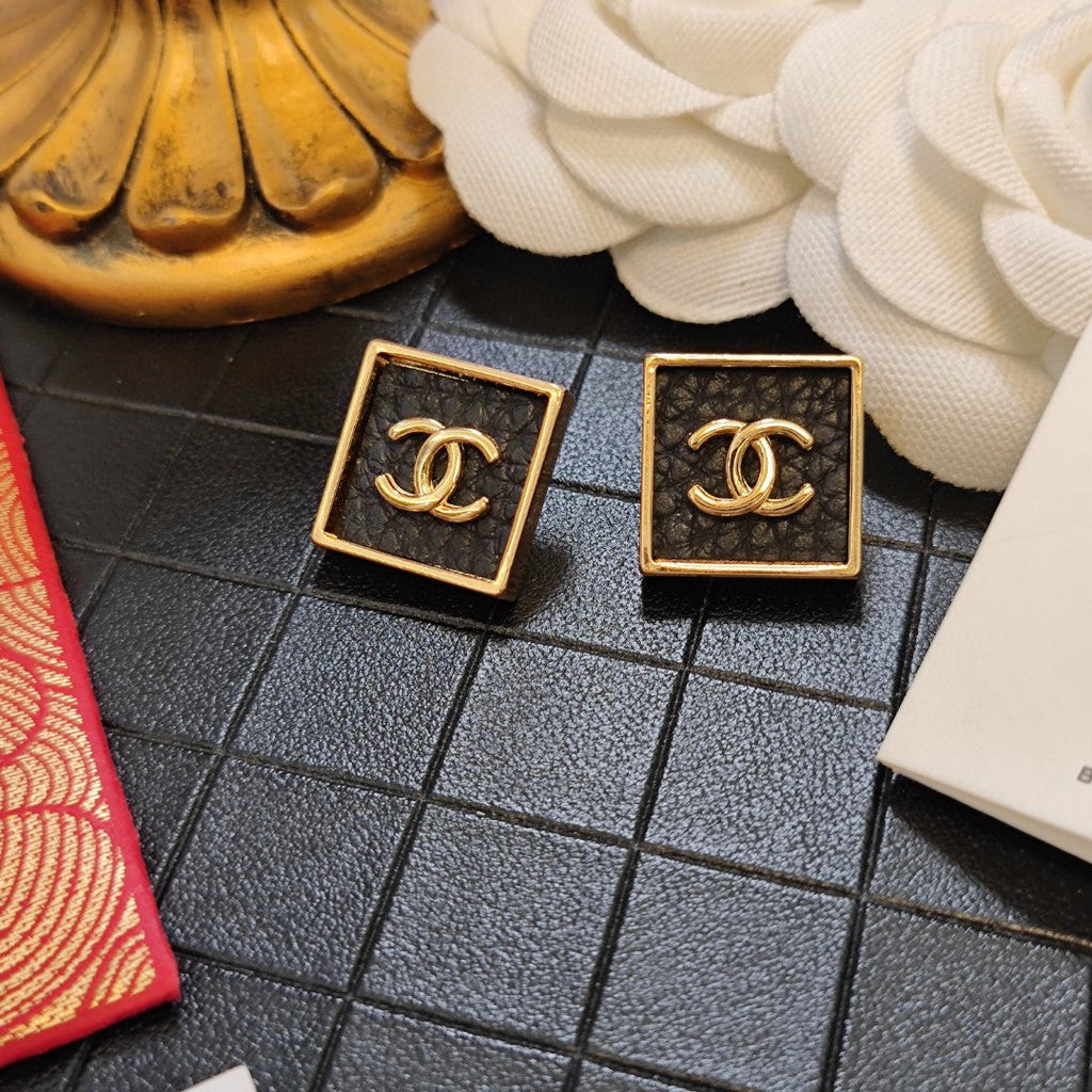 18K Chanel Black Square Earrings