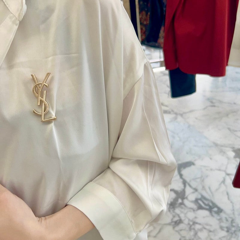 18K Saint Laurent YSL Stripe Gold Brooch