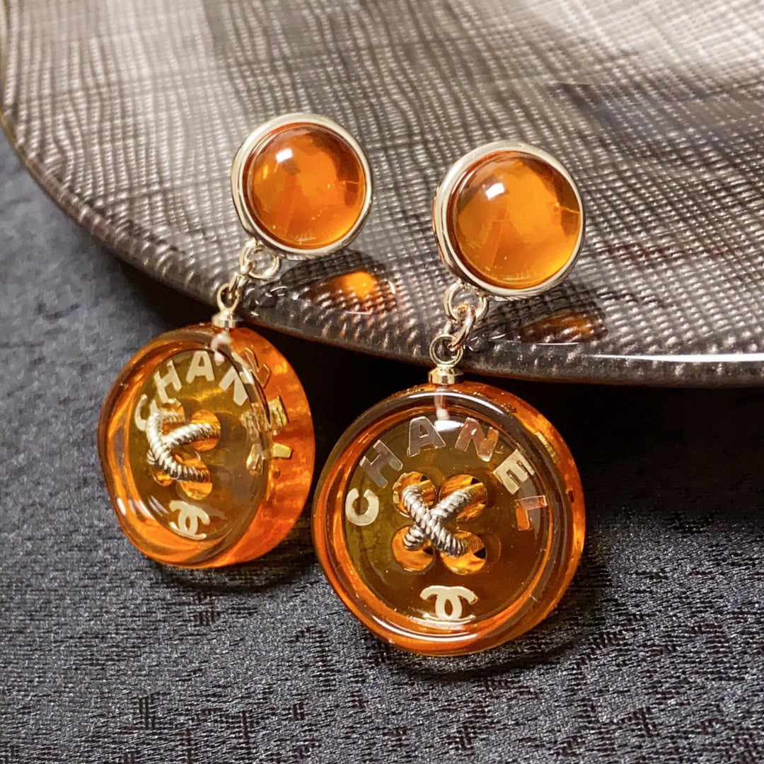18K Chanel Orange Pendant Earrings