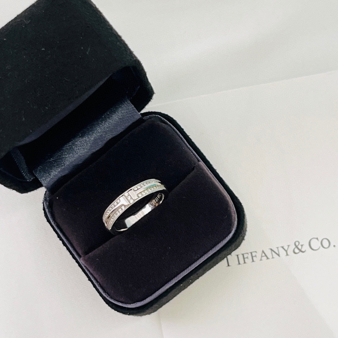 18K Tiffany & Co. Narrow Pave Diamond Ring