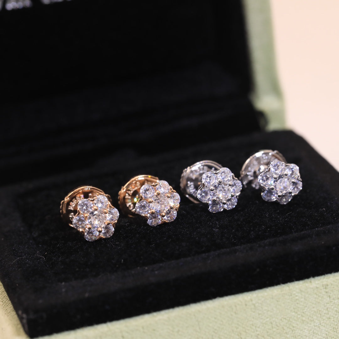 18K Van Cleef & Arpels Flower Crystal Earrings