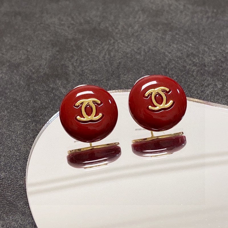 18K Chanel Wine Red Round Earrings