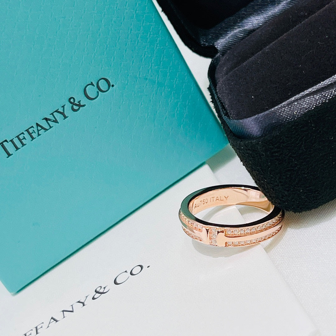 18K Tiffany & Co. Narrow Pave Diamond Ring