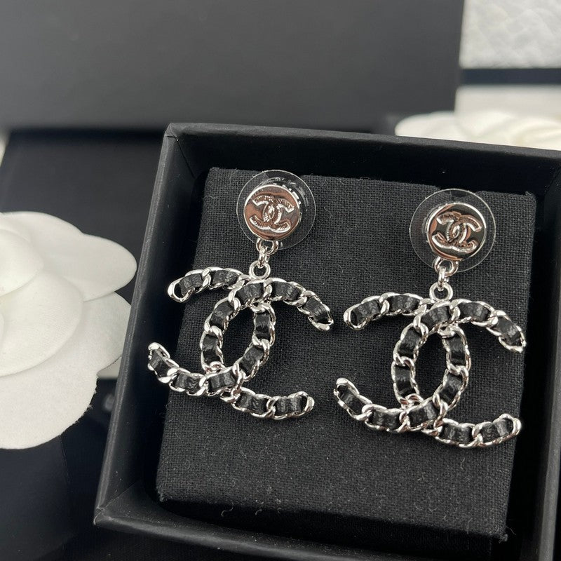 18K Chanel Leather Gold Earrings