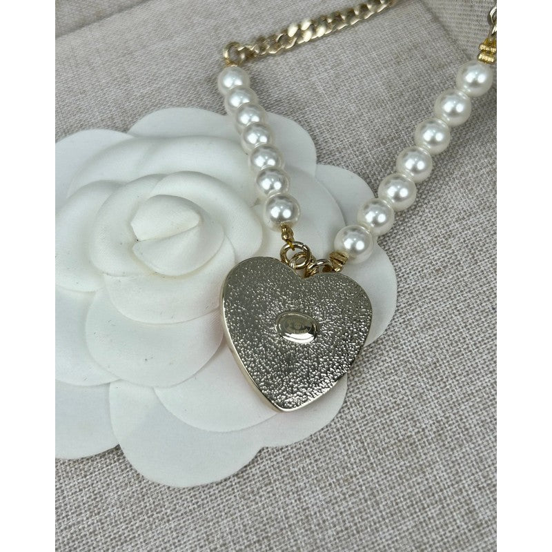 18K Chanel Pink & Black Heart Pearl Necklace