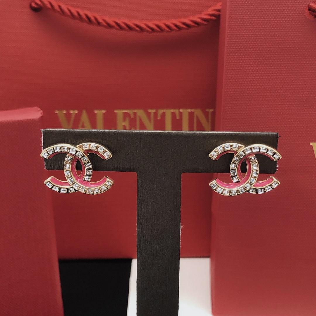 18K Chanel Pink Resin Crystals Earrings