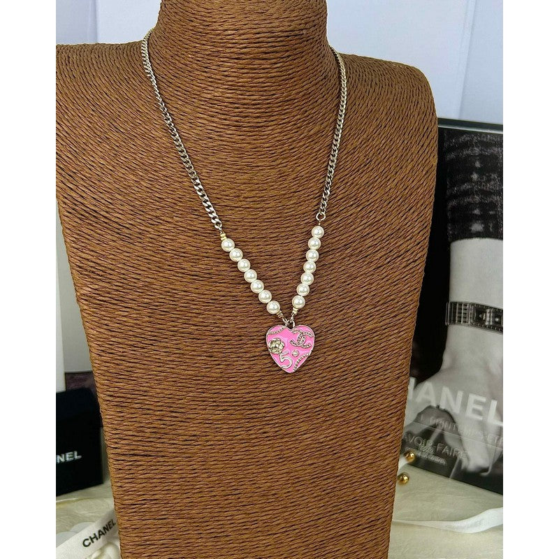 18K Chanel Pink & Black Heart Pearl Necklace