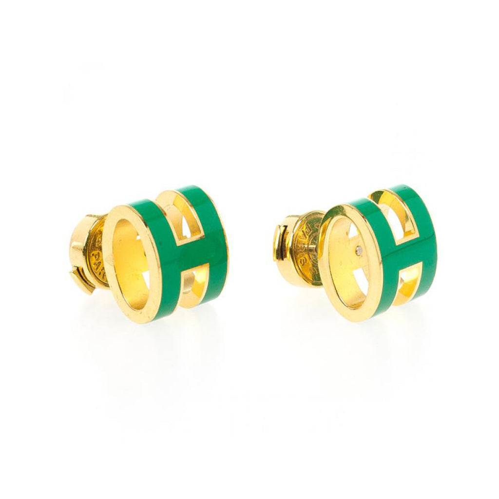 18k Mini Pop Hermès Green Earrings