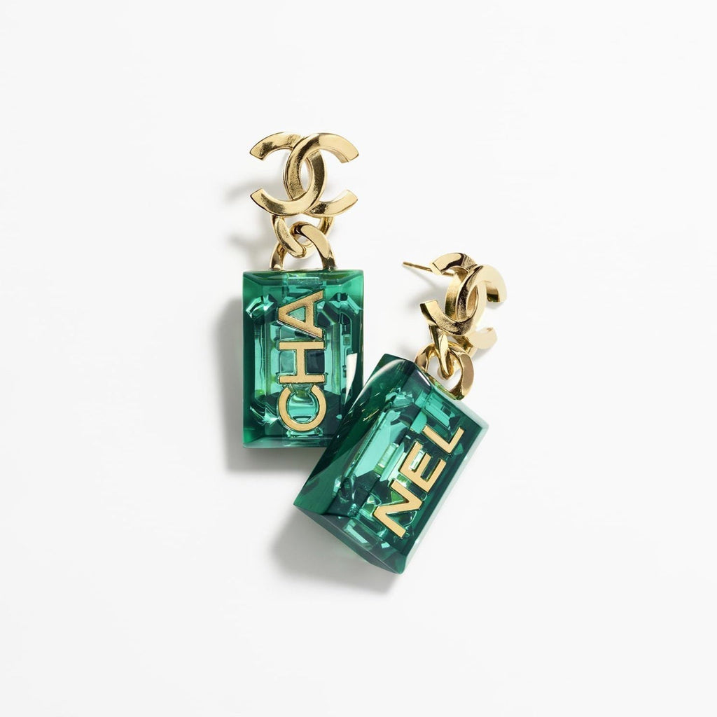 18K Chanel Green Perfume Bottle Earrings
