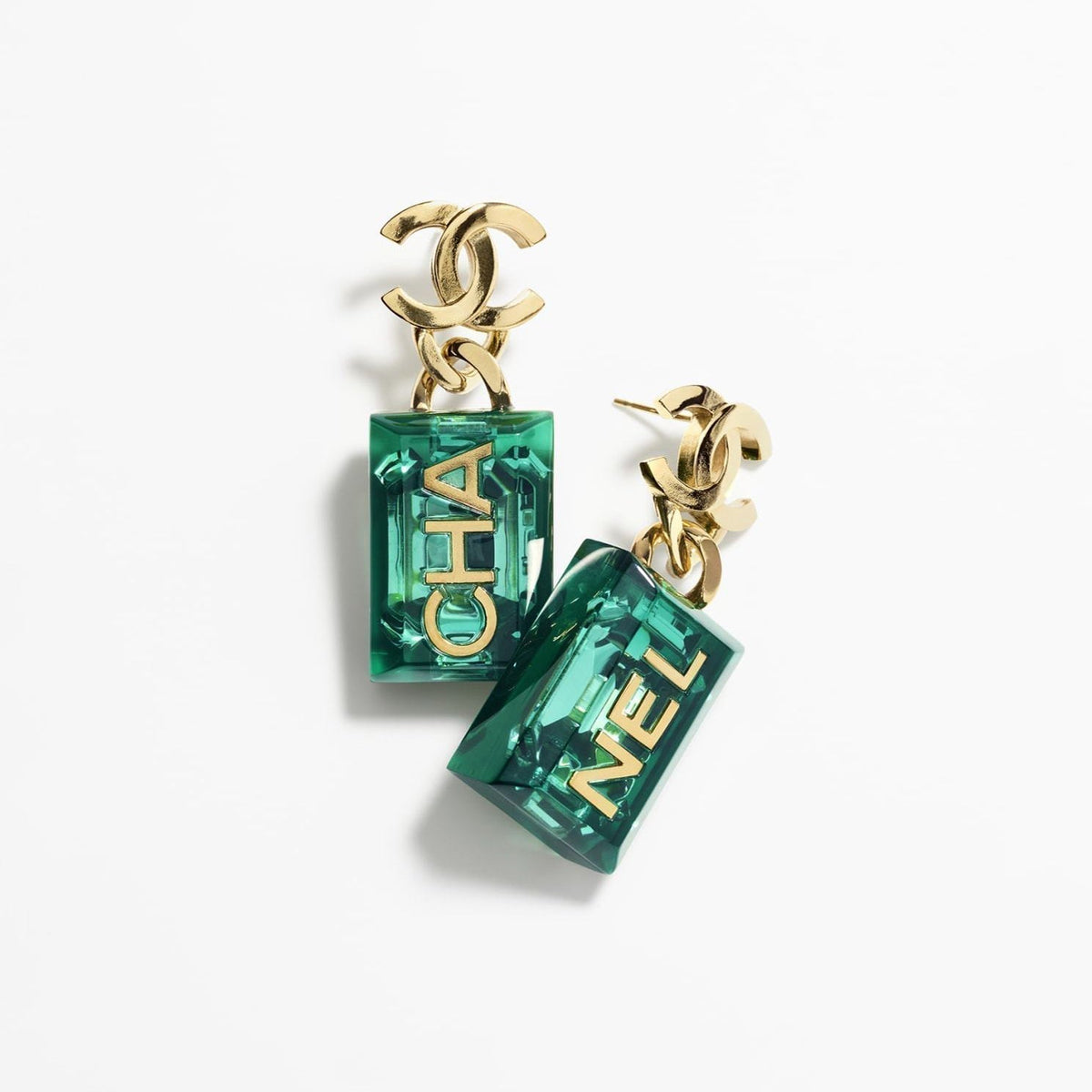 18K Chanel Green Perfume Bottle Earrings