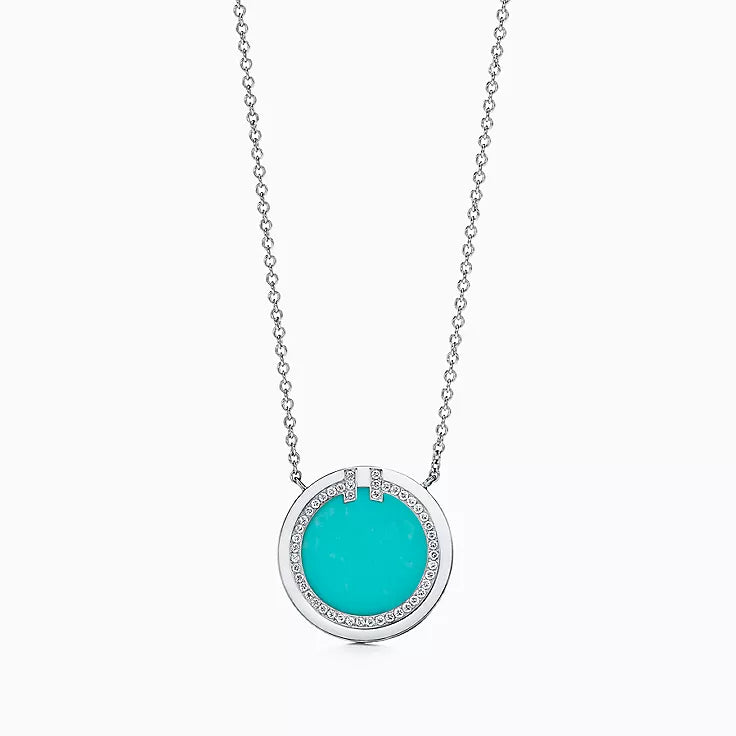 18K Tiffany & Co. Diamond & Turquoise Circle Pendant Necklace