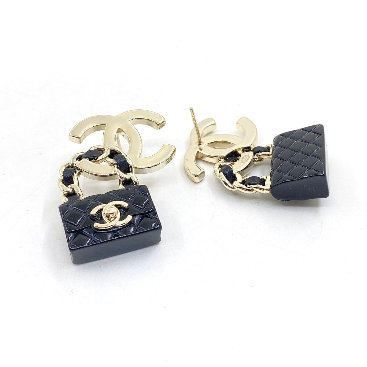 18K Chanel Bag Drop Earrings