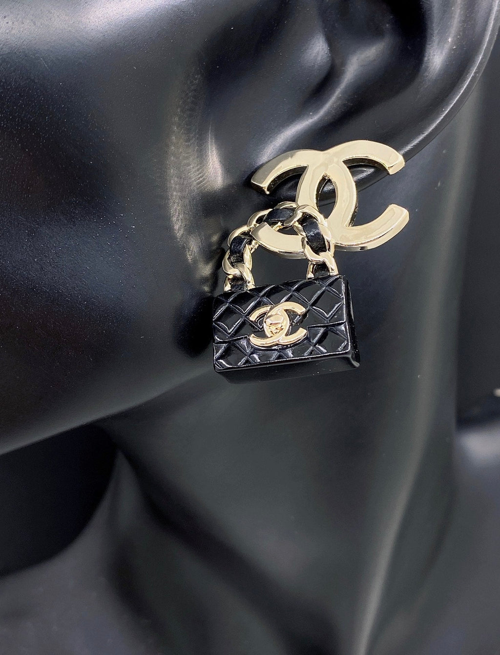 18K Chanel Bag Drop Earrings